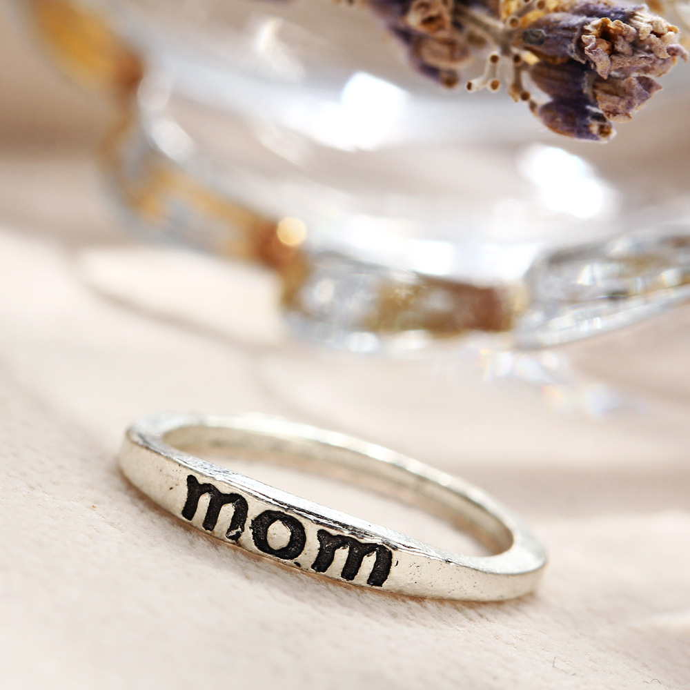 Zinc Alloy Finger Ring, word mom, antique silver color plated, different size for choice & for woman, Sold By PC