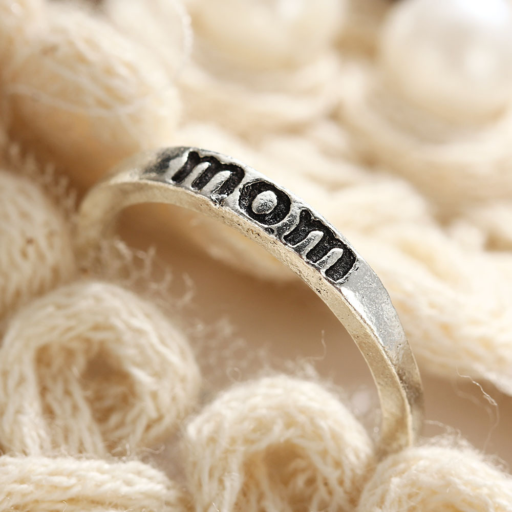 Zinc Alloy Finger Ring, word mom, antique silver color plated, different size for choice & for woman, Sold By PC