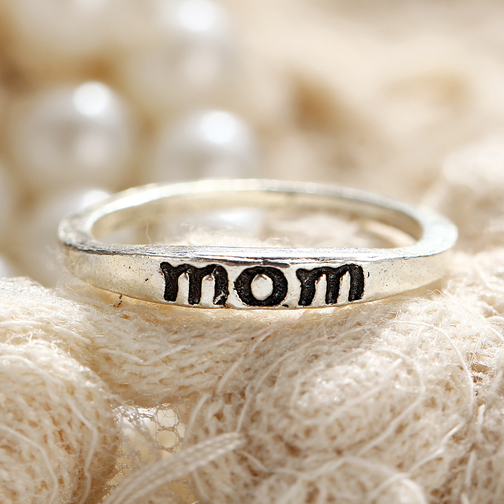 Zinc Alloy Finger Ring, word mom, antique silver color plated, different size for choice & for woman, Sold By PC