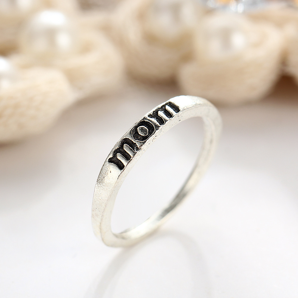 Zinc Alloy Finger Ring, word mom, antique silver color plated, different size for choice & for woman, Sold By PC