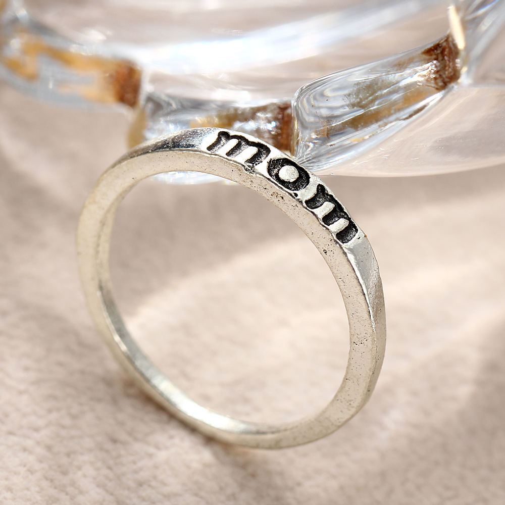 Zinc Alloy Finger Ring, word mom, antique silver color plated, different size for choice & for woman, Sold By PC