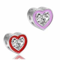 Enamel Zinc Alloy European Beads, Heart, platinum color plated, without troll Approx 4mm 