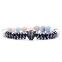 Amazonit Armband, mit elastischer Faden & Messing, Leopard, plattiert, natürliche & unisex & Micro pave Zirkonia & satiniert, keine, 8mm, Länge:ca. 7.5 ZollInch, verkauft von Strang