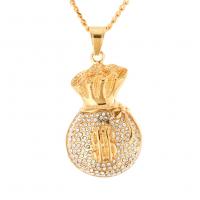 Stainless Steel Sweater Chain Necklace, Money Bag, gold color plated, Unisex & curb chain & with rhinestone 3mm Approx 24 Inch 