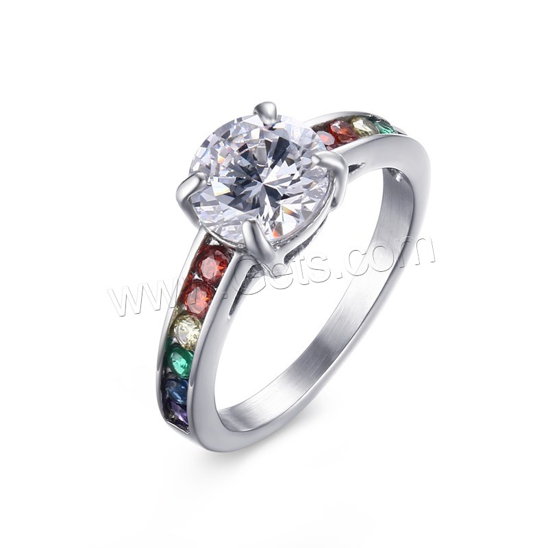 Bague en acier inoxydable Incrusté de zircon, Placage, normes différentes pour le choix & pour femme & avec zircone cubique, plus de couleurs à choisir, 8mm, Vendu par PC