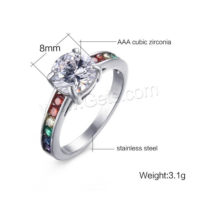 Bague en acier inoxydable Incrusté de zircon, Placage, normes différentes pour le choix & pour femme & avec zircone cubique, plus de couleurs à choisir, 8mm, Vendu par PC