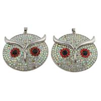 Zinc Alloy Animal Pendants, Owl, platinum color plated, with rhinestone, lead & cadmium free Approx 