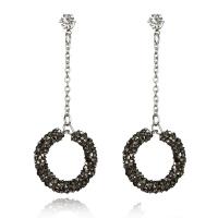 Boucle d'oreille de zinc alliage strass goutte, alliage de zinc, acier inoxydable puce boucle d'oreille, beignet, Placage de couleur argentée, pour femme & avec strass, sans plomb et cadmium, 73mm, Vendu par paire