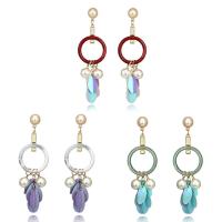 alliage de zinc Boucle d'oreille goutte, avec Plastique ABS perle & Sequin en plastique & Acrylique, acier inoxydable puce boucle d'oreille, Placage de couleur d'or, pour femme, plus de couleurs à choisir, sans plomb et cadmium, 109mm, Vendu par paire