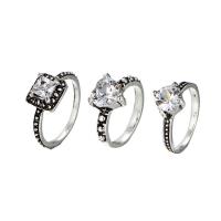 Zink-Legierung Ring Set, Zinklegierung, antik silberfarben plattiert, Mischringgröße & unisex & mit Strass, Größe:5-6.5, 3PCs/Menge, verkauft von Menge