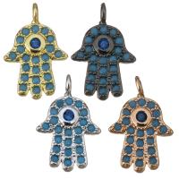 Colgante de Micro Pavé de Zirconía Cúbica, metal, Hamsa, chapado, micro arcilla de zirconia cúbica, más colores para la opción, 9.5x14.5x3mm, agujero:aproximado 1.5mm, Vendido por UD