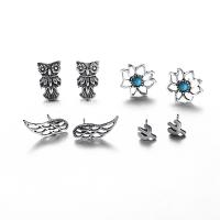 alliage de zinc Stud Set, avec turquoise, Plaqué de couleur d'argent, pour femme & mélangé, 7-19mm Vendu par lot