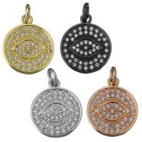 laiton Pendentif, Plat rond, Placage, motif de mauvais œil & pavé de micro zircon, plus de couleurs à choisir Environ 3mm, Vendu par PC