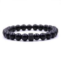 Negro Pulsera de piedra, Piedra Negra, con Hilo elástico & metal, chapado, natural & unisexo & micro arcilla de zirconia cúbica, más colores para la opción, 8mm, longitud:aproximado 7.5 Inch, Vendido por Sarta