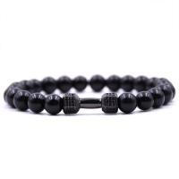 Negro Pulsera de piedra, Piedra Negra, con Hilo elástico & metal, Mancuerna, chapado, natural & unisexo & micro arcilla de zirconia cúbica, más colores para la opción, 8mm, longitud:aproximado 7.5 Inch, Vendido por Sarta