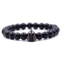 Negro Pulsera de piedra, Piedra Negra, con Hilo elástico & metal, Casco, chapado, natural & unisexo & micro arcilla de zirconia cúbica, más colores para la opción, 8mm, longitud:aproximado 7.5 Inch, Vendido por Sarta