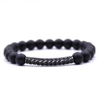 Negro Pulsera de piedra, Piedra Negra, con Hilo elástico & metal, chapado, natural & unisexo & micro arcilla de zirconia cúbica & glaseado, más colores para la opción, 8mm, longitud:aproximado 7.5 Inch, Vendido por Sarta