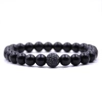 Negro Pulsera de piedra, Piedra Negra, con Hilo elástico & metal, chapado, natural & unisexo & micro arcilla de zirconia cúbica, más colores para la opción, 8mm, longitud:aproximado 7.5 Inch, Vendido por Sarta