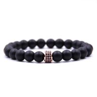 Piedra Negra Pulsera, con Hilo elástico & metal, chapado, natural & unisexo & micro arcilla de zirconia cúbica, más colores para la opción, 8mm, longitud:aproximado 7.5 Inch, Vendido por Sarta