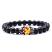 Piedra Negra Pulsera, con Hilo elástico & ámbar & metal, Corona, chapado, natural & unisexo & micro arcilla de zirconia cúbica, más colores para la opción, 8mm, longitud:aproximado 7.5 Inch, Vendido por Sarta