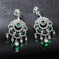 Brass Tassel Earring, Flower, platinum plated, micro pave cubic zirconia & for woman nickel, lead & cadmium free 