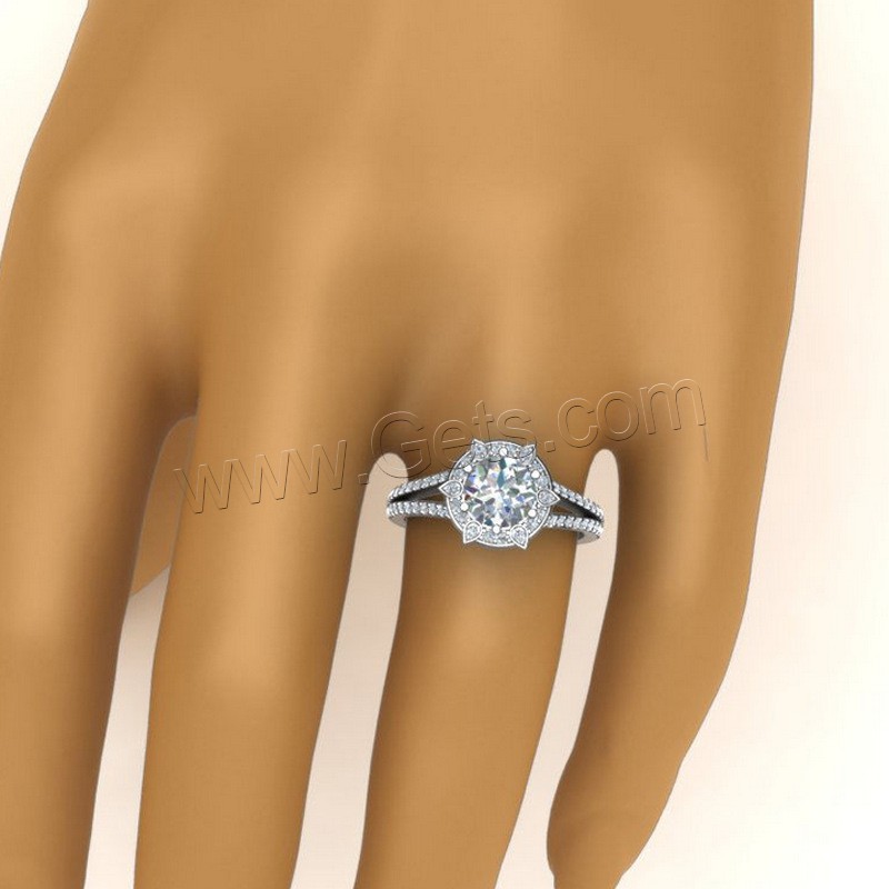 Anneau de cuivre de Zircon, laiton, Plaqué d'argent, normes différentes pour le choix & pour femme & avec zircone cubique, 11mm, Vendu par PC