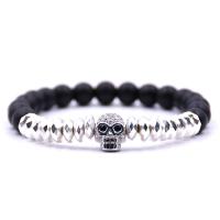 Negro Pulsera de piedra, Piedra Negra, con Hilo elástico & Hematita no magnética & metal, Calavera, chapado, natural & unisexo & micro arcilla de zirconia cúbica, más colores para la opción, 8mm, longitud:aproximado 7.5 Inch, Vendido por Sarta