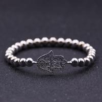 metal Pulsera, con Hilo elástico, Hamsa, chapado, natural & unisexo & micro arcilla de zirconia cúbica, más colores para la opción, 6mm, longitud:aproximado 7.5 Inch, Vendido por Sarta