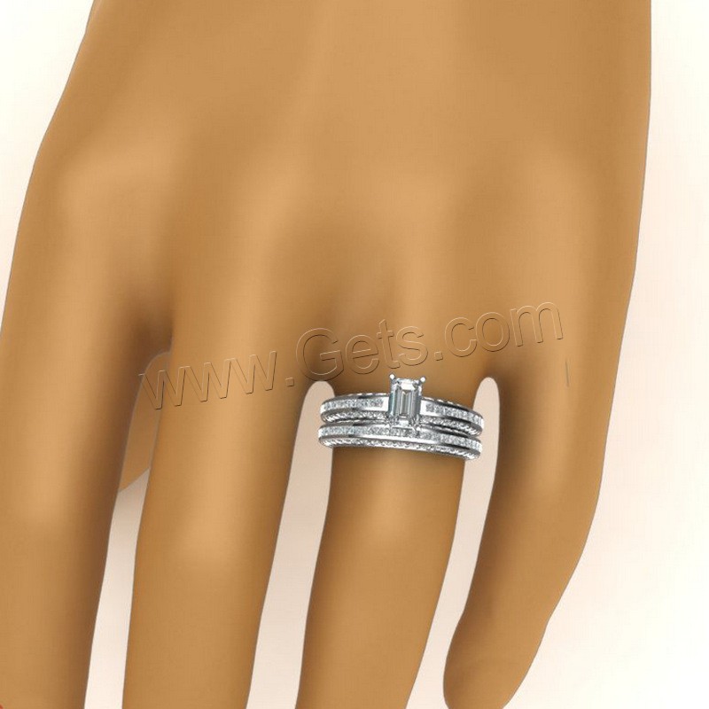 Brass Ring Set, metal, chapado en color de plata, diverso tamaño para la opción & para mujer & con circonia cúbica, 9mm, 2PCs/Set, Vendido por Set