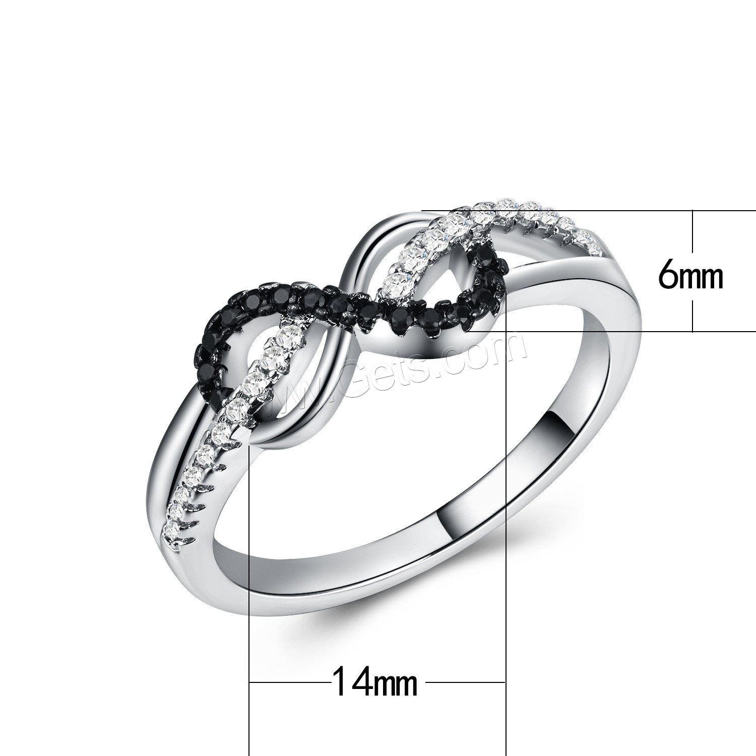 Anneau de cuivre de Zircon, laiton, Plaqué de platine, normes différentes pour le choix & pour femme & avec zircone cubique, 14x6mm, Vendu par PC