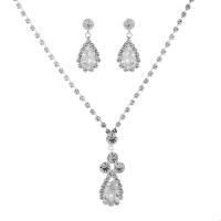 Zinc Alloy Wedding Set, earring & necklace, with Crystal, with 4Inch extender chain, Teardrop, silver color plated, for bridal & faceted Approx 17.7 Inch 