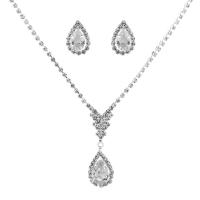 Zinc Alloy Wedding Set, earring & necklace, with Crystal, with 4Inch extender chain, Teardrop, silver color plated, for bridal & faceted Approx 17.7 Inch 