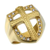 Partículas de acero anillo, Escudo, chapado en color dorado, diverso tamaño para la opción & para hombre & con diamantes de imitación, 22mm, Vendido por UD