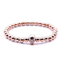 Cubic Zirconia Micro Pave Brass Bracelet, with Elastic Thread, Skull, plated, Unisex & adjustable & micro pave cubic zirconia 6mm Approx 7.5 Inch 