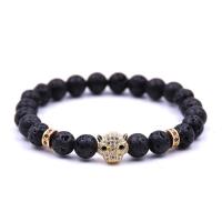 Lava Bracelet, with Elastic Thread, Leopard, plated, natural & Unisex & adjustable & micro pave cubic zirconia 8mm Approx 7.5 Inch 