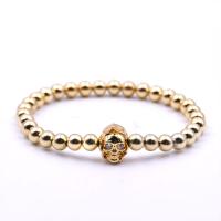 Cubic Zirconia Micro Pave Brass Bracelet, with Elastic Thread, Skull, plated, Unisex & micro pave cubic zirconia 6mm Approx 7.5 Inch 