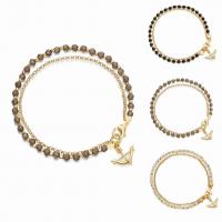 aleación de zinc Pulsera, con cadena de hierro & Cristal, chapado en color dorado, cadena Rolo & diferentes estilos para la opción & para mujer & 2-sarta, libre de plomo & cadmio, 21cm, longitud:aproximado 8 Inch, Vendido por Sarta