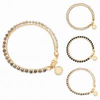 aleación de zinc Pulsera, con cadena de hierro & Cristal, chapado en color dorado, cadena Rolo & diferentes estilos para la opción & para mujer & 2-sarta, libre de plomo & cadmio, 21cm, longitud:aproximado 8 Inch, Vendido por Sarta