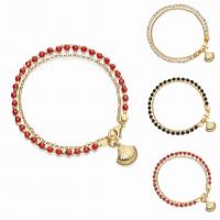 aleación de zinc Pulsera, con cadena de hierro & Cristal, chapado en color dorado, cadena Rolo & diferentes estilos para la opción & para mujer & 2-sarta, libre de plomo & cadmio, 21cm, longitud:aproximado 8 Inch, Vendido por Sarta