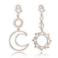 aleación de zinc Pendientes asimétricos, acero inoxidable aguja de pendiente, chapado en color rosa dorada, para mujer, libre de plomo & cadmio, 34x84mm, Vendido por Par