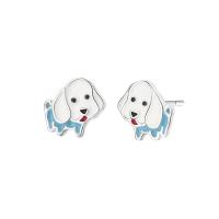 Brass Stud Earring, Dog, real silver plated, for woman & enamel, nickel, lead & cadmium free, 10mm 