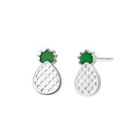 Brass Stud Earring, Pineapple, real silver plated, for woman & enamel, nickel, lead & cadmium free 