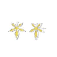 Brass Stud Earring, Flower, real silver plated, for woman & enamel, nickel, lead & cadmium free, 9mm 