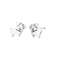 Brass Stud Earring, Dog, real silver plated, for woman & enamel, nickel, lead & cadmium free 