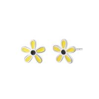 Brass Stud Earring, Flower, real silver plated, for woman & enamel, nickel, lead & cadmium free, 7mm 