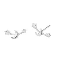 Pendientes de Perno de Aleación de Zinc, acero inoxidable aguja de pendiente, Luna y estrella, chapado en plata real, para mujer, libre de plomo & cadmio, 8x12mm, Vendido por Par