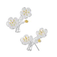 Brass Stud Earring, Flower, real silver plated, for woman, lead & cadmium free, 10-15mm 