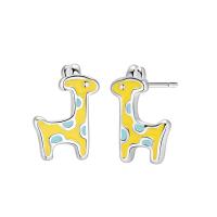 Brass Stud Earring, Deer, real silver plated, for woman & enamel, nickel, lead & cadmium free, 8-12mm 