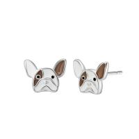 Brass Stud Earring, Dog, real silver plated, for woman, nickel, lead & cadmium free, 10-12mm 