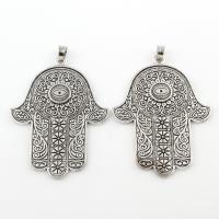 Colgantes de Hamsa la aleación del cinc, aleación de zinc, El mal de ojo de Hamsa, chapado en color de plata antigua, con el patrón de la letra, libre de plomo & cadmio, 48x62x3mm, agujero:aproximado 5mm, Vendido por UD